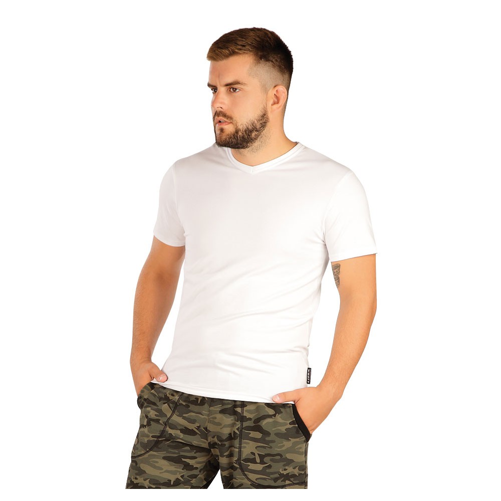 Pánské bílé bavlněné tričko LITEX krátký rukáv, XL