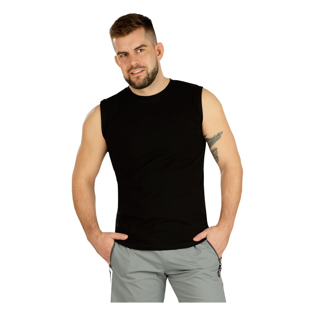 Černé bavlněné pánské tričko bez rukávů LITEX, M
