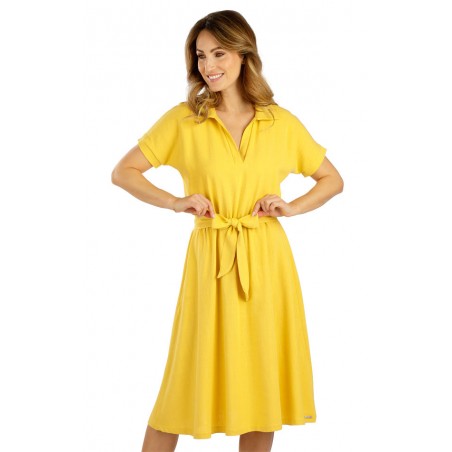 Volné šaty LITEx žluté s páskem