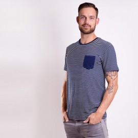 PANDUR pánské triko s bambusem modro-bílé proužky - doprodej