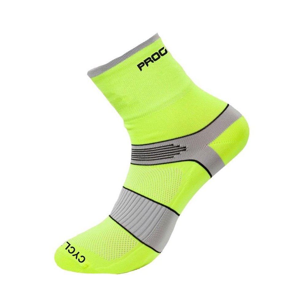 CYCLING HIGH SOX cyklistické ponožky neon žlutá/šedá